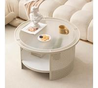 Round Glass Coffee Table With Storage Small Coffee Tables For Living Room Marble Shelf Modern Coffee Table With Metal Frame Small Rattan Side Table For Living Room Bedroom Home Office ( Color : Clear