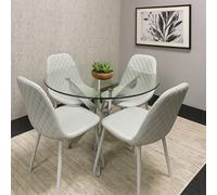 Round Glass Dining Table and 4 Grey Colour leather Chairs