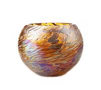 Round Glass Tealight Holder in Gold & White