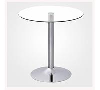 Round Glass Top Pedestal Table Glass Kitchen Dining Table 60/70/80cm Modern Circular 2-4 Seater Breakfast Bistro Table Chrome Base(Size:70cm,Color:Transparent)