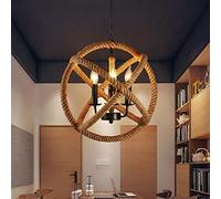 Round Globe Rope Pendant Lights 3-Light Industrial Vintage Wrought Iron Chandelier Rustic Nautical Ceiling Hanging Lamp Western Wicker Home Lamps Pendant Lighting Fixture Lucky Star