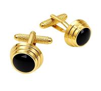 Round Gold Cufflinks with Black Centre - Classic Executive Design - Onyx Art CK1147 in Premier Life Packaging