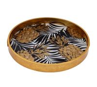 Round Gold Decorative Tray - Mirrored Pineapple Glass Serving Tray for Drinks and Bar Cart, Tropical Black & Gold Vanity Tray for Makeup, Jewelry and Home Decor
