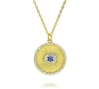 Round Gold Halo Radiating Blue Evil Eye Charms for Necklace DIY Jewelry Making Radiant Fluted Medal Pendant Jewelry Gifts