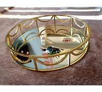 Round Gold Mirror Candle Plate Decorative Tray Wedding Table mehndi Thaal 24cm