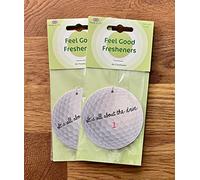 Round Golf Lovers Air Freshener - Fun Message and Golf Ball Design - Unique Birthday Gift for Him/Her - Made in UK (2)
