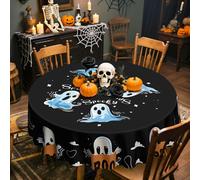 Round Gothic Skull Tablecloth 60 Inches, Horror Skeleton Table Cover Decorative Dining, Scary Round Halloween Tablecover Picnic Party Decoration