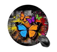 Round Graffiti Butterfly Mouse Pad Non-Slip Rubber Small Cute Mouse Pad Mini Travel Gaming Mousepad Washable Funny Computer Mat Waterproof for Laptop Office Home Men Women