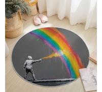 Round Graffiti Rug 120cm, Non-Slip Washable Area Rugs for Bedroom Abstract Street Colorful Stripes Soft Printed Carpet Non-Shedding Living Room Kitchen and Playroom Available Color