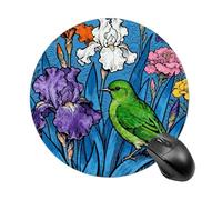 Round Green Bird and Flowers Mouse Pad Non-Slip Rubber Small Cute Mouse Pad Mini Travel Gaming Mousepad Washable Funny Computer Mat Waterproof for Laptop Office Home Men Women