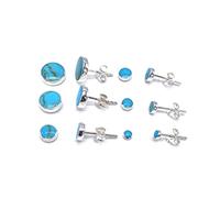 Round Green Blue Turquoise Button Ball Stud Earrings 925 Sterling Silver in Size 3, 4, 5, 6, 8 and 10 mm Diameter (10 mm diameter studs)