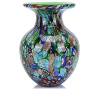 Round Green Glass Vase for Home Decor, Hand Blown Vase for Flowers, Boho Colored Art Glass Vases for Modern Dinner Table Funky Centerpieces Office Desktop Countertop TV Stand Decor