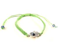 Round Green Hamsa Bracelet Evil Eye Protection Silver
