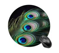 Round Green Peacock Feather Mouse Pad Non-Slip Rubber Base Waterproof Mouse Mat Travel Portable Gaming Mousepad for Office Work Home Computer Laptop Personalized Accessory