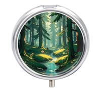 Round Green Wilderness Pill Box Small Pill Case with 3 Compartment Portable Metal Medicine Organizer Mini Travel Medicine Vitamin Supplement Container for Pocket Purse