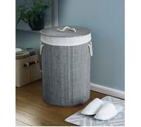 ROUND GREY BAMBOO ECO FRIENDLY LAUNDRY BASKET LARGE BAG BIN WITH HANDLES
