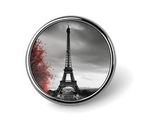 Round Grey Paris Eiffel Tower Brooch Classic Mini Pin 1 Inch Aluminum Alloy Lapel Pin Personalized Button Badge for Backpack Hat Suit Jacket Clothing Decoration