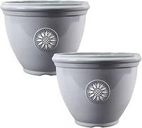 Round Grey Plant Pot 30cm,12inch Sunflower Design 11L Garden Indoor Outdoor Planter Cover Drainage Holes, Weather, Frost Proof, Glossy Finish (2)