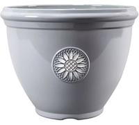 Round Grey Plant Pot 30cm,12inch Sunflower Design 11L Garden Indoor Outdoor Planter Cover Drainage Holes, Weather, Frost Proof, Glossy Finish (1)