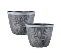 Round Grey Plastic Plant Pot 30cm Spiral Effect 11.5L Garden Indoor Outdoor Planter Cover Drainage Holes, Weather, Frost Proof (2)