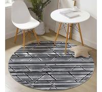 Round Grey Rug for Living Room and Bedroom, 100 cm Washable Short Pile Carpet with Geometric Triangle Metal Wire Pattern, Soft Circle Carpet, Anti-Slip Room Decor