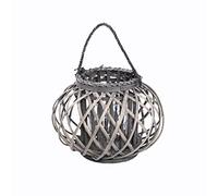 Round Grey Wicker Lantern With Candleholder Garden Lightning Table Lights Rattan Lamp Decorative Rattan Lantern
