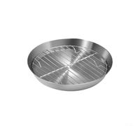 Round Grill Pan, Stainless Steel Roast Turkey Tray Non-Stick Dishwasher Safe Pan Cooling Rack For Kitchen BBQ Cake(16cm)