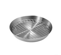 Round Grill Pan, Stainless Steel Roast Turkey Tray Non-Stick Dishwasher Safe Pan Cooling Rack For Kitchen BBQ Cake(20cm)