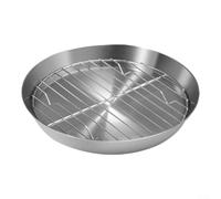 Round Grill Pan, Stainless Steel Roast Turkey Tray Non-Stick Dishwasher Safe Pan Cooling Rack For Kitchen BBQ Cake(24cm)