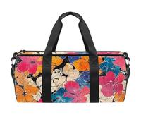 Round Gym Sports Duffel Bag with Detachable Shoulder Strap Broken Flower Training Handbag Overnight Bag for Women Men