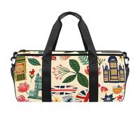 Round Gym Sports Duffel Bag with Detachable Shoulder Strap Cartoon England Architecture Training Handbag Overnight Bag for Women Men