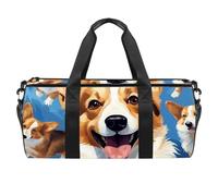 Round Gym Sports Duffel Bag with Detachable Shoulder Strap Corgi Dogs Training Handbag Overnight Bag for Women Men