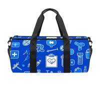 Round Gym Sports Duffel Bag with Detachable Shoulder Strap Dark Blue Medicine Pattern Training Handbag Overnight Bag for Women Men