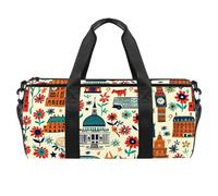 Round Gym Sports Duffel Bag with Detachable Shoulder Strap England Architecture Training Handbag Overnight Bag for Women Men