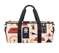 Round Gym Sports Duffel Bag with Detachable Shoulder Strap England City Painting Training Handbag Overnight Bag for Women Men