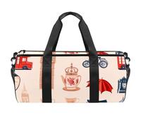 Round Gym Sports Duffel Bag with Detachable Shoulder Strap England City Training Handbag Overnight Bag for Women Men