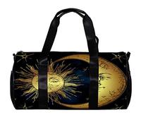 Round Gym Sports Duffel Bag With Detachable Shoulder Strap Golden Sun Crescent Moon And Stars Training Handbag Overnight Bag for Women And Men