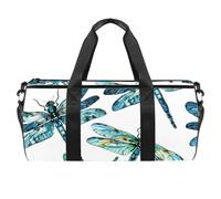 Round Gym Sports Duffel Bag with Detachable Shoulder Strap Green Dragonfly Printing Training Handbag Overnight Bag for Women Men