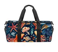Round Gym Sports Duffel Bag with Detachable Shoulder Strap Marine Organism Training Handbag Overnight Bag for Women Men