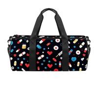 Round Gym Sports Duffel Bag with Detachable Shoulder Strap Medicine Background Training Handbag Overnight Bag for Women Men