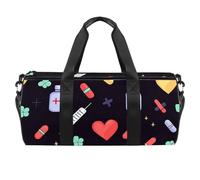 Round Gym Sports Duffel Bag with Detachable Shoulder Strap Medicine Black Background Training Handbag Overnight Bag for Women Men