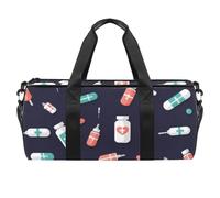 Round Gym Sports Duffel Bag with Detachable Shoulder Strap Medicine Picture Training Handbag Overnight Bag for Women Men
