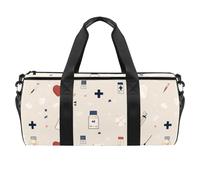 Round Gym Sports Duffel Bag with Detachable Shoulder Strap Medicine Printing Training Handbag Overnight Bag for Women Men