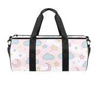 Round Gym Sports Duffel Bag with Detachable Shoulder Strap Pink Moon Clouds Stars Training Handbag Overnight Bag for Women Men