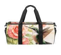 Round Gym Sports Duffel Bag with Detachable Shoulder Strap Pink Rose Hummingbird Print Training Handbag Overnight Bag for Women Men