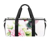 Round Gym Sports Duffel Bag with Detachable Shoulder Strap Pink Rose Hummingbird Training Handbag Overnight Bag for Women Men