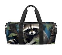Round Gym Sports Duffel Bag with Detachable Shoulder Strap Raccoon in Treen Training Handbag Overnight Bag for Women Men