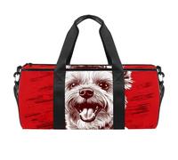 Round Gym Sports Duffel Bag with Detachable Shoulder Strap Red Woof Dog Training Handbag Overnight Bag for Women Men