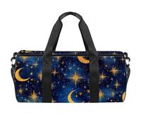 Round Gym Sports Duffel Bag with Detachable Shoulder Strap Stars Moon Blue Training Handbag Overnight Bag for Women Men