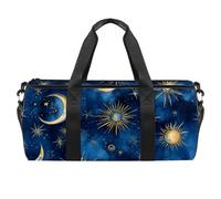 Round Gym Sports Duffel Bag with Detachable Shoulder Strap Stars Sun Moon Blue Training Handbag Overnight Bag for Women Men